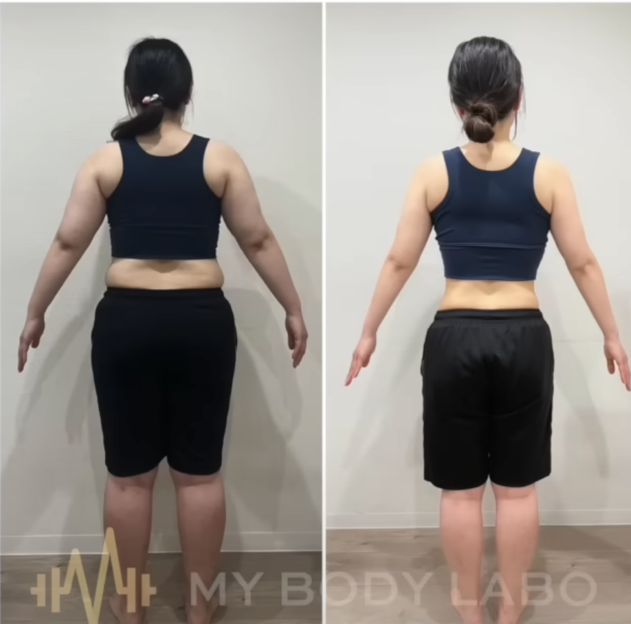 4ヶ月の対面パーソナルトレーニングで-12kg以上痩せ、お腹周りが細くなったビフォーアフター女性 後ろ姿