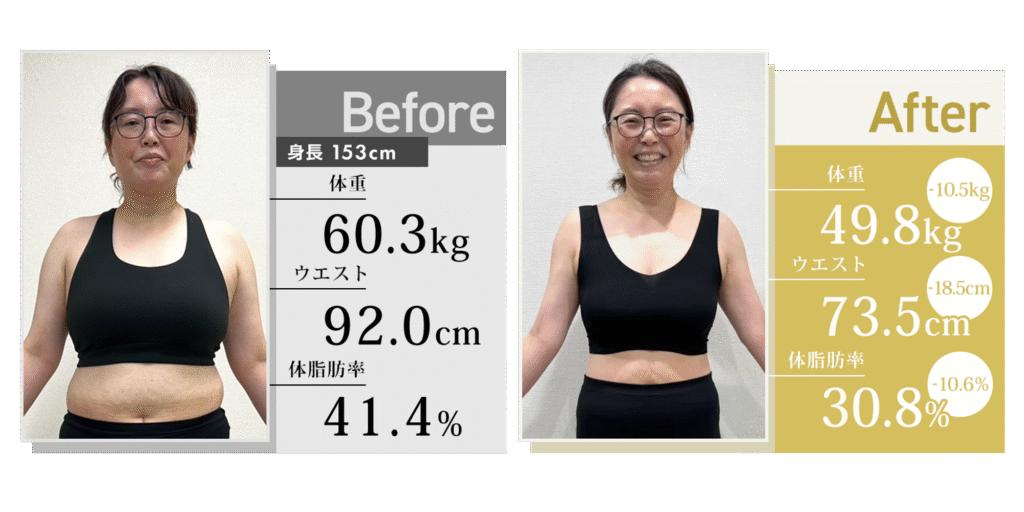 4ヶ月のオンラインパーソナルトレーニングで-10kg痩せた女性