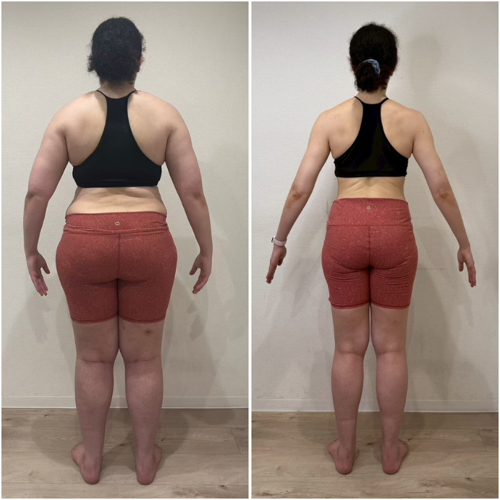 100キロの女性が約30キロ痩せたダイエットのビフォーアフター 後ろ姿