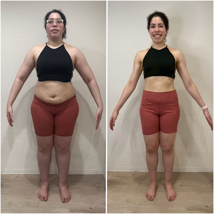 100キロの女性が約30キロ痩せたダイエットのビフォーアフター 正面