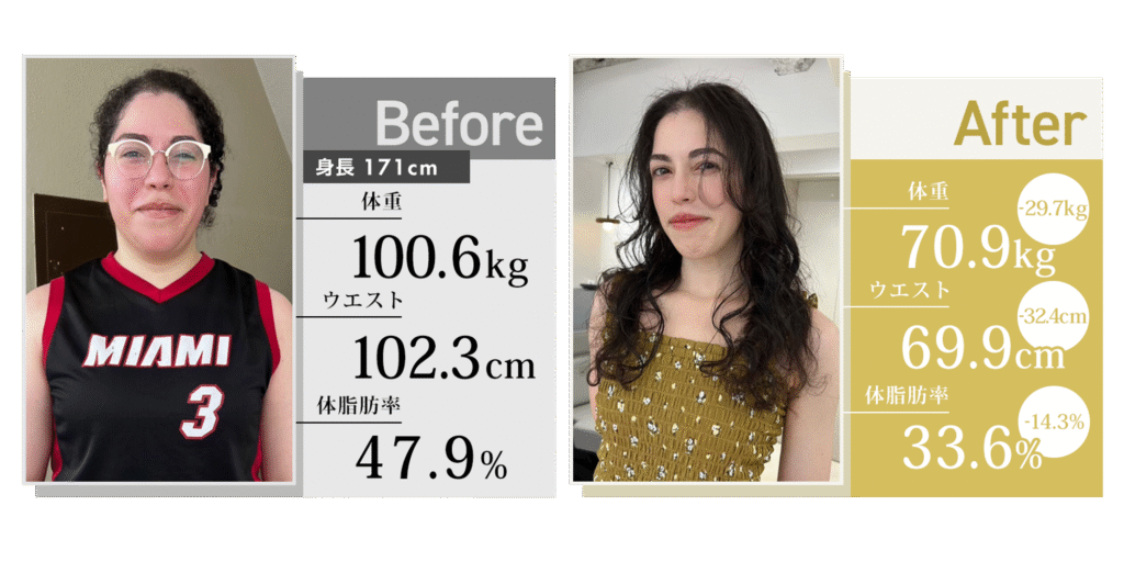 30キロ痩せた体重100キロ女性のビフォーアフター