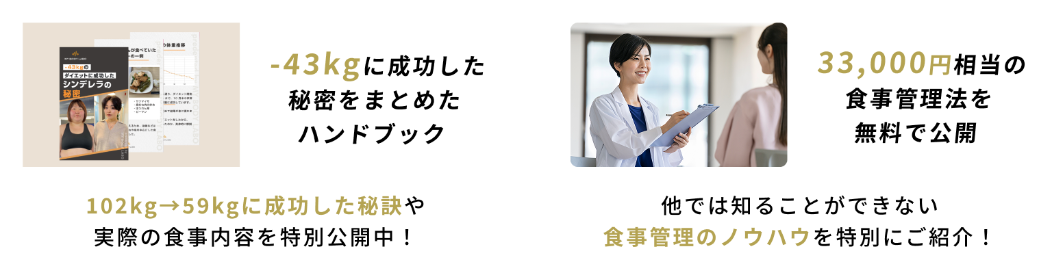-43kgに成功した秘密をまとめたハンドブック　19,800円相当の食事管理法を無料で公開