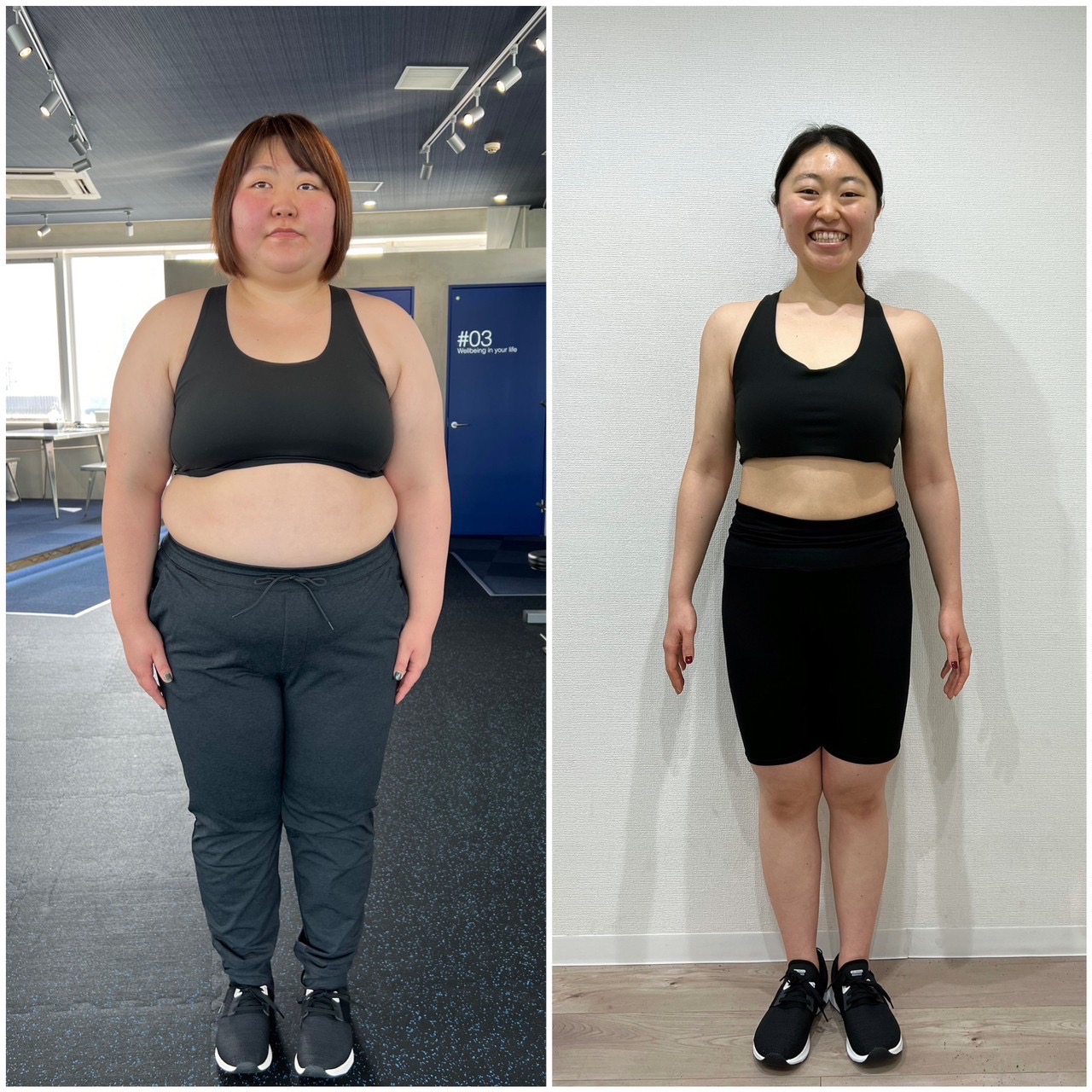 オンラインパーソナルで-43.6kgのダイエットに成功した100kg越えの女性のビフォーアフター　正面