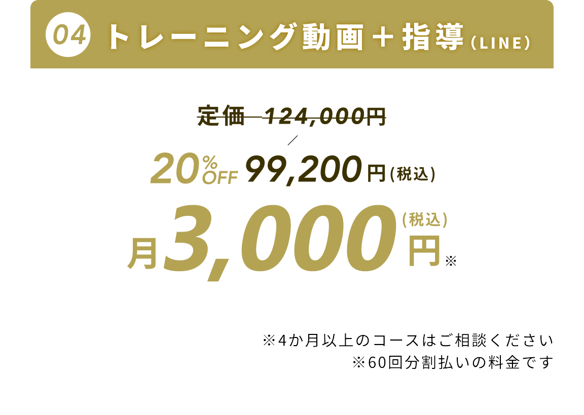 トレーニング動画+指導 月3,400円税込